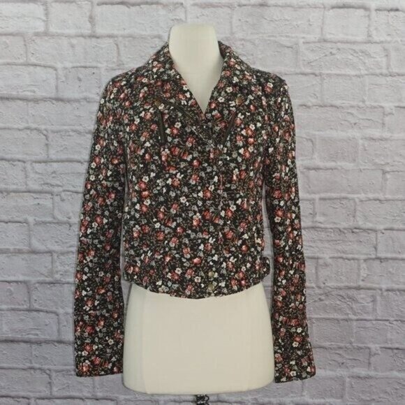 Anthropologie Hei Hei Tinsley Floral Cropped Asymmetrical Zip Moto Jacket 6 - Picture 2 of 11